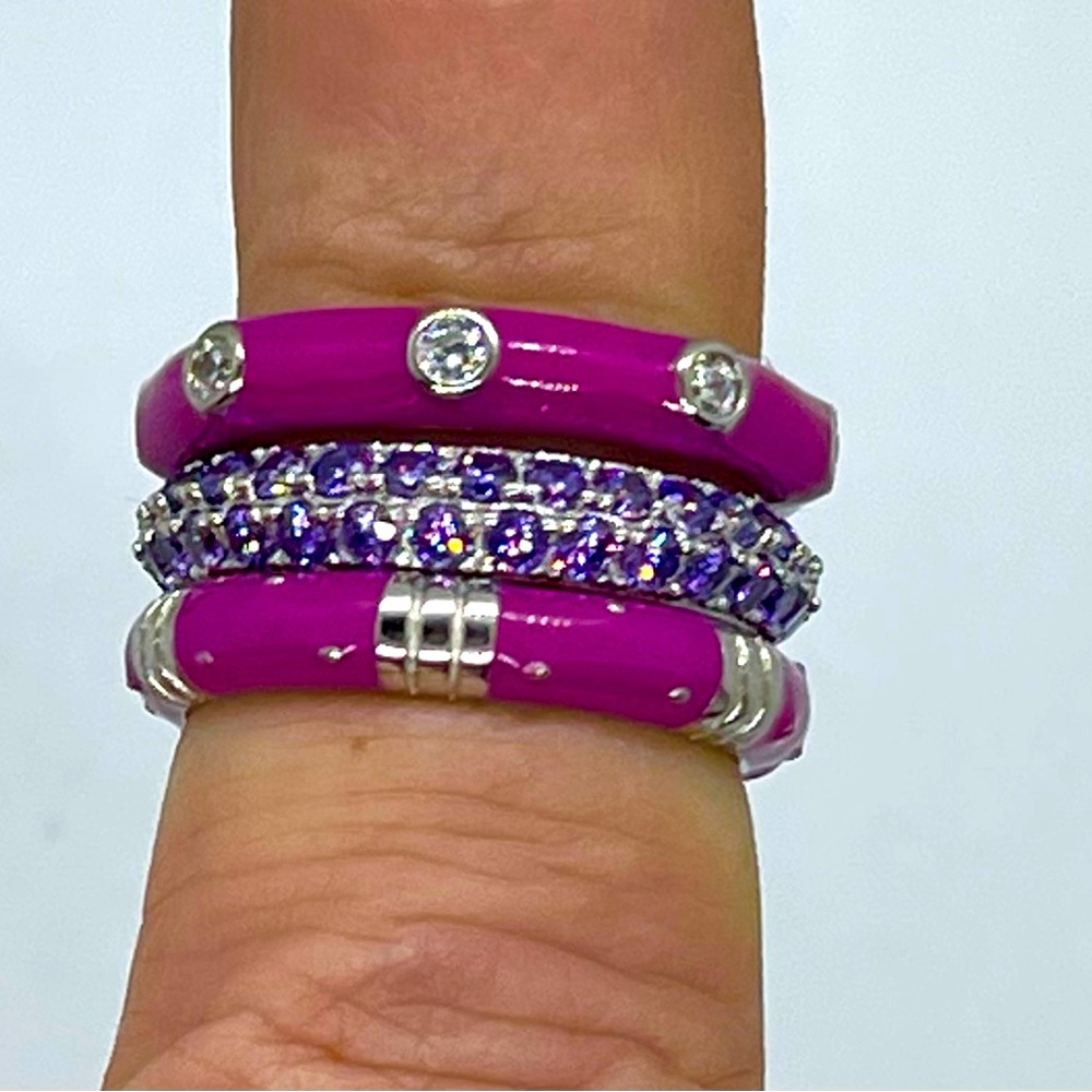 Sim Diamond & Enamel 925 Ring Set - Picture 5 of 5